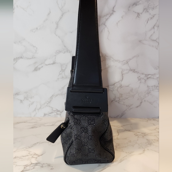 GUCCI Gray/ Black Denim GG Web Monogram Shoulder Bag - Picture 3 of 13